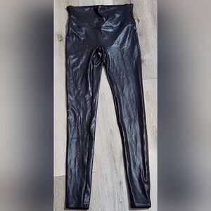 Spanx Pants Womens Large Black Faux Leather Leggings Skinny Pull On High Waist